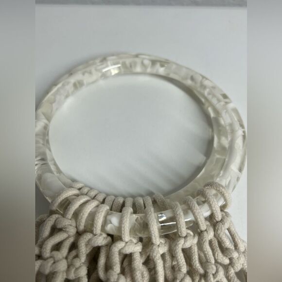 Bohemian Crochet Bag with Plastic Circle Handle Cream - Picture 5 of 6